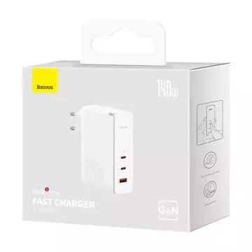 Baseus GaN5 Pro 2xUSB-C USB nástenná nabíjačka, 140W (biela)