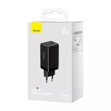 Baseus GaN5 Pro 2xUSB-C USB nástenná nabíjačka, 65W (čierna)