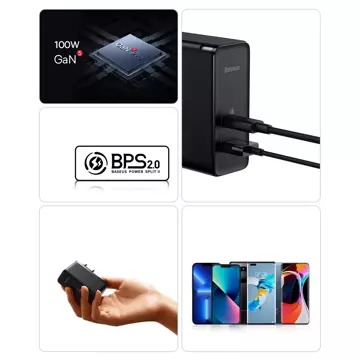 Baseus GaN5 Pro Rýchla univerzálna GaN USB nabíjačka typu C / USB 100W PD3.0, QC4.0, AFC biela (CCGP090202)