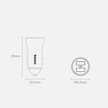 Baseus Golden Contactor Pro rýchla autonabíjačka 2x USB 40 W Quick Charge SCP FCP AFC USB kábel - USB Type C sivý (TZCCJD-A0G)