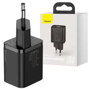 Baseus Super Si USB-C Type C PD Power Delivery 30W čierny napájací adaptér