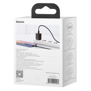 Baseus Super Si USB-C Type C PD Power Delivery 30W čierny napájací adaptér