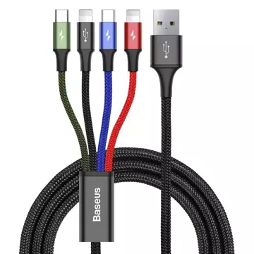 Baseus kábel USB 4v1 2x Lightning / USB Type C / micro USB kábel v nylonovom opletení 3,5A 1,2m čierny (CA1T4-A01)