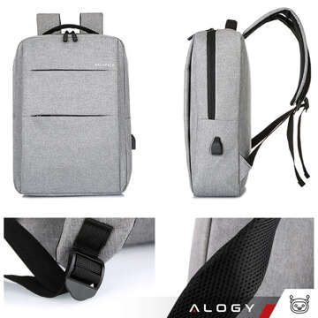 Batoh taška na notebook 15,6" veľká vodeodolná s USB portom Unisex 44x34x13cm do lietadla Alogy Backpack Grey