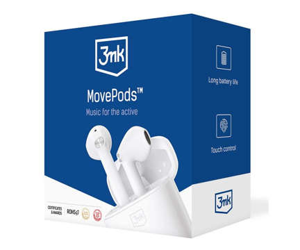 Bezdrôtové slúchadlá 3mk MovePods s nabíjacím puzdrom PowerBank v bielej farbe