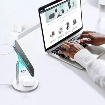 Choetech 15W bezdrôtová nabíjačka Qi pre iPhone a AirPods magnetický držiak kompatibilný s MagSafe Silver (T581-F)