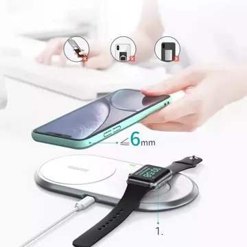 Choetech 2v1 Qi bezdrôtová nabíjačka pre smartfóny / Apple Watch so stojanom (MFI) USB Typ C biela (T317)