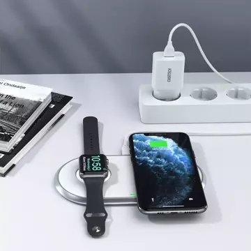 Choetech 2v1 Qi bezdrôtová nabíjačka pre smartfóny / Apple Watch so stojanom (MFI) USB Typ C biela (T317)