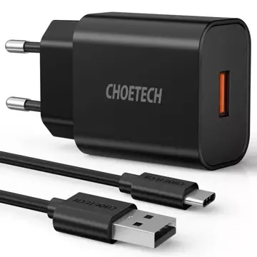 Choetech rýchlonabíjačka Quick Charge 3.0 18W 3A USB kábel - USB typ C 1m čierny (Q5003)