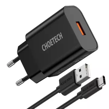 Choetech rýchlonabíjačka Quick Charge 3.0 18W 3A USB kábel - USB typ C 1m čierny (Q5003)