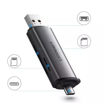 Čítačka kariet UGREEN SD / micro SD pre USB 3.0 / USB typu C 3.0 sivá (50706)