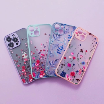 Dizajnové puzdro pre iPhone 12 Pro, kvetinové puzdro tmavo modré