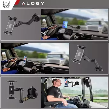 Držiak do auta na tablet, telefón 10,1" na nákladné auto, autobus, nákladné auto, bager, auto, dĺžka 43 cm, na okno kokpitu, Alogy Black