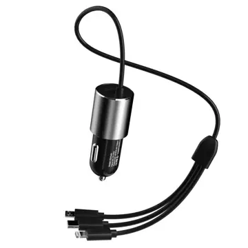 Dudao 3v1 USB nabíjačka do auta 3,4 A vstavaný Lightning / USB Type C / micro USB kábel čierny (R5ProN čierny)