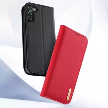 Dux Ducis Hivo Leather Flip Cover Originálna kožená peňaženka na karty a dokumenty Samsung Galaxy S22 (S22 Plus) červená