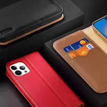 Dux Ducis Hivo Leather Flip Cover Originálna kožená peňaženka na karty a dokumenty iPhone 14 Pro Max Red