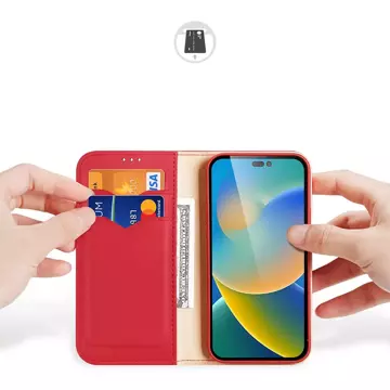 Dux Ducis Hivo Leather Flip Cover Originálna kožená peňaženka na karty a dokumenty iPhone 14 Pro Max Red