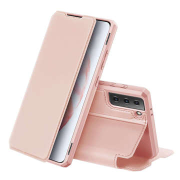 Dux Ducis Skin X kožené ochranné flipové puzdro pre Galaxy S21 5G ružové sklo
