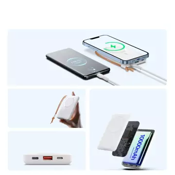 Duzzona magnetická power banka 10000 mAh s funkciou bezdrôtového nabíjania (MagSafe, Qi) USB-A / USB-C 22,5W biela (W5)