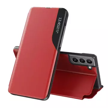 Elegantný flipový kryt Eco Leather View Case s funkciou stojana pre Samsung Galaxy S22 (S22 Plus) červený