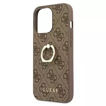 Etui Guess GUHCP13L4GMRBR do Apple iPhone 13 Pro / 13 6,1" brązový/hnedý pevný obal 4G s kruhovým stojanom