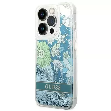 "Etui Guess GUHCP14LLFLSN do Apple iPhone 14 Pro 6,1\" zielony/zelené pevné puzdro Flower Liquid Glitter"