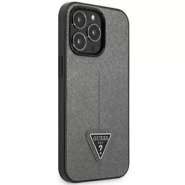 Etui Guess GUHCP14XPSATLG do Apple iPhone 14 Pro Max 6,7" srebrný/strieborný pevný obal SaffianoTriangle Logo