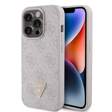 Etui Guess GUHCP15LP4TDPP na iPhone 15 Pro 6,1" ružové/ružové pevné puzdro z kože 4G Triangle Strass