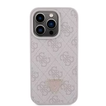 Etui Guess GUHCP15LP4TDPP na iPhone 15 Pro 6,1" ružové/ružové pevné puzdro z kože 4G Triangle Strass