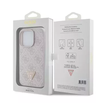 Etui Guess GUHCP15LP4TDPP na iPhone 15 Pro 6,1" ružové/ružové pevné puzdro z kože 4G Triangle Strass