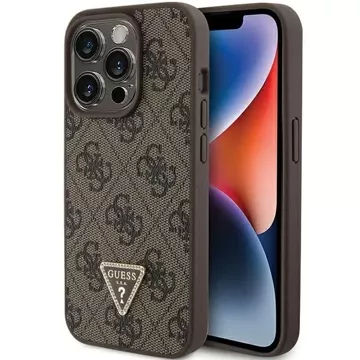 Etui Guess GUHCP15LP4TDPW na iPhone 15 Pro 6,1" brązowé/hnedé pevné puzdro z kože 4G Triangle Strass