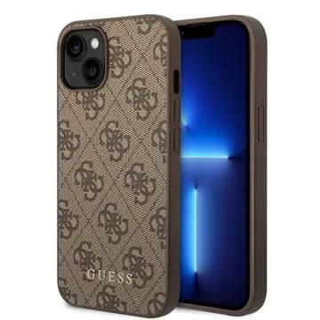 Etui Guess GUHCP15MG4GFBR na iPhone 15 Plus 6,7" pevné puzdro 4G kovové zlaté logo brązowy/hnedé