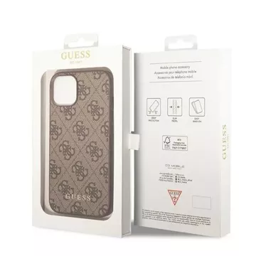 Etui Guess GUHCP15MG4GFBR na iPhone 15 Plus 6,7" pevné puzdro 4G kovové zlaté logo brązowy/hnedé