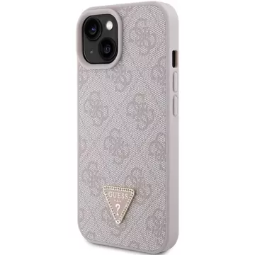 Etui Guess GUHCP15SP4TDPP na iPhone 15 6,1" ružové/ružové pevné kožené puzdro 4G Triangle Strass