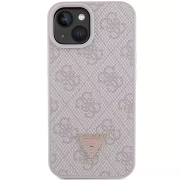 Etui Guess GUHCP15SP4TDPP na iPhone 15 6,1" ružové/ružové pevné kožené puzdro 4G Triangle Strass