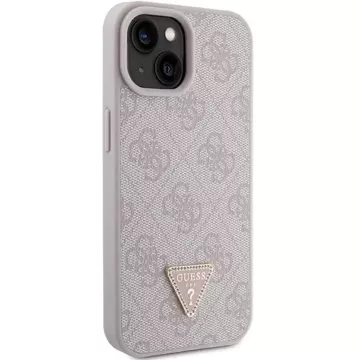 Etui Guess GUHCP15SP4TDPP na iPhone 15 6,1" ružové/ružové pevné kožené puzdro 4G Triangle Strass