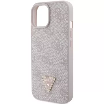 Etui Guess GUHCP15SP4TDPP na iPhone 15 6,1" ružové/ružové pevné kožené puzdro 4G Triangle Strass