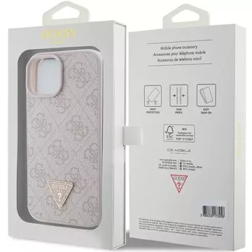 Etui Guess GUHCP15SP4TDPP na iPhone 15 6,1" ružové/ružové pevné kožené puzdro 4G Triangle Strass