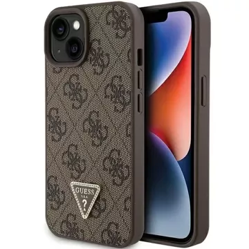 Etui Guess GUHCP15SP4TDPW na iPhone 15 6,1" brązový/hnedý pevný kryt kožený 4G Triangle Strass