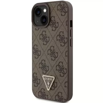 Etui Guess GUHCP15SP4TDPW na iPhone 15 6,1" brązový/hnedý pevný kryt kožený 4G Triangle Strass