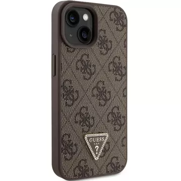 Etui Guess GUHCP15SP4TDPW na iPhone 15 6,1" brązový/hnedý pevný kryt kožený 4G Triangle Strass