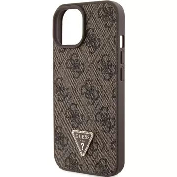 Etui Guess GUHCP15SP4TDPW na iPhone 15 6,1" brązový/hnedý pevný kryt kožený 4G Triangle Strass