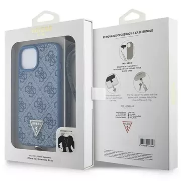 Etui Guess GUHCP15SP4TDSCPB do iPhone 15 6,1" niebieski/modré pevné puzdro Crossbody 4G kovové logo