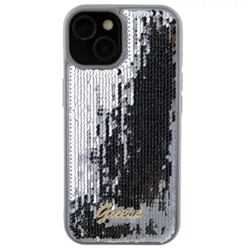 Etui Guess GUHCP15SPSFDGSS na iPhone 15 6,1" srebrný/strieborný pevný obal Sequin Script Metal