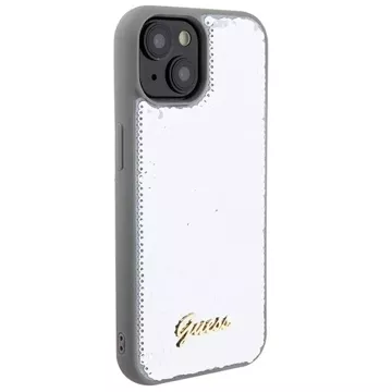 Etui Guess GUHCP15SPSFDGSS na iPhone 15 6,1" srebrný/strieborný pevný obal Sequin Script Metal