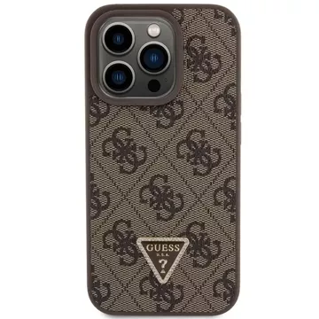 Etui Guess GUHCP15XP4TDPW na iPhone 15 Pro Max 6,7" brązový/hnedý pevný kryt kožený 4G trojuholníkový štras