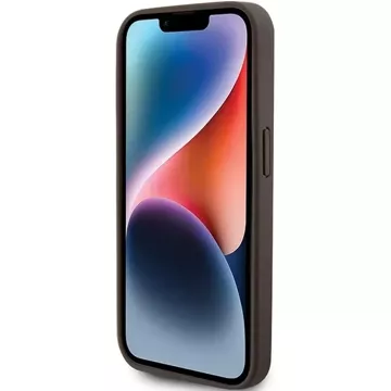 Etui Guess GUHCP15XP4TDPW na iPhone 15 Pro Max 6,7" brązový/hnedý pevný kryt kožený 4G trojuholníkový štras