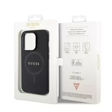 Etui Guess GUHMP15LPSAHMCK na iPhone 15 Pro 6,1" čierne/čierne pevné puzdro Saffiano MagSafe