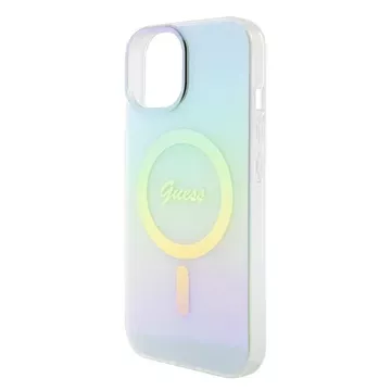 Etui Guess GUHMP15SHITSQ pre iPhone 15 6,1" turkusovo/tyrkysové pevné puzdro IML Iridescent MagSafe