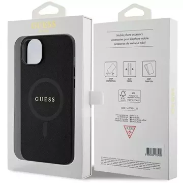 Etui Guess GUHMP15SPSAHMCK na iPhone 15 6,1" čierny/čierny pevný obal Saffiano MagSafe